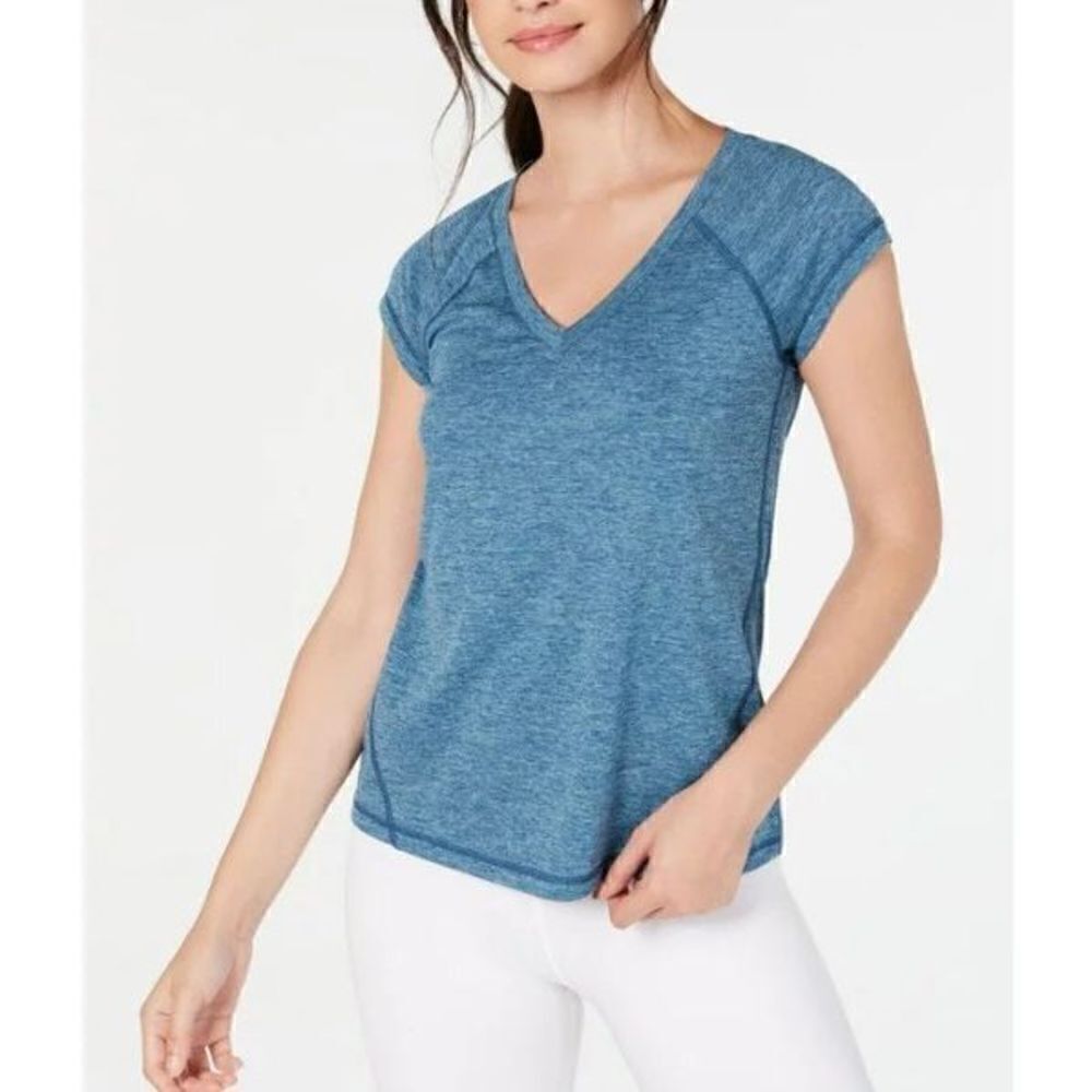 IDEOLOGY- NWT L Sz S Performance V-Neck RapiDry Tee in Deep Cobalt Heather. Cute